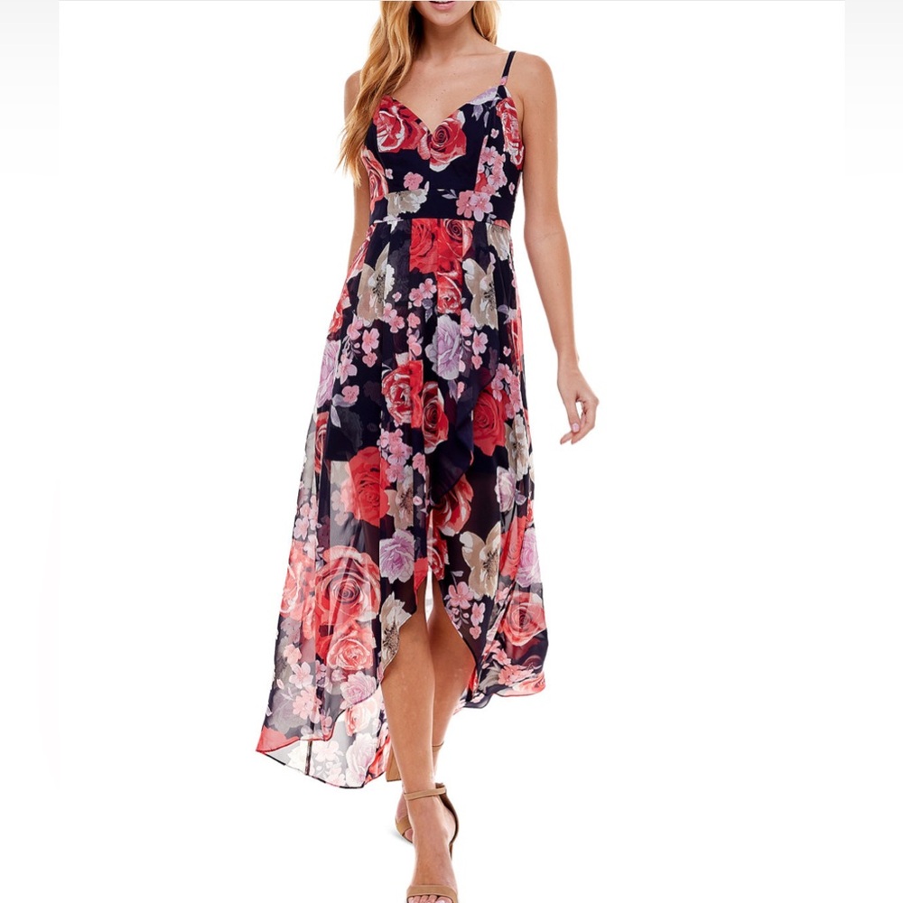 Crystal Doll Floral Maxi Dress - Red and Pink